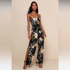 Lulus Beautiful Blooms Black Floral Print Wide Leg Jumpsuit